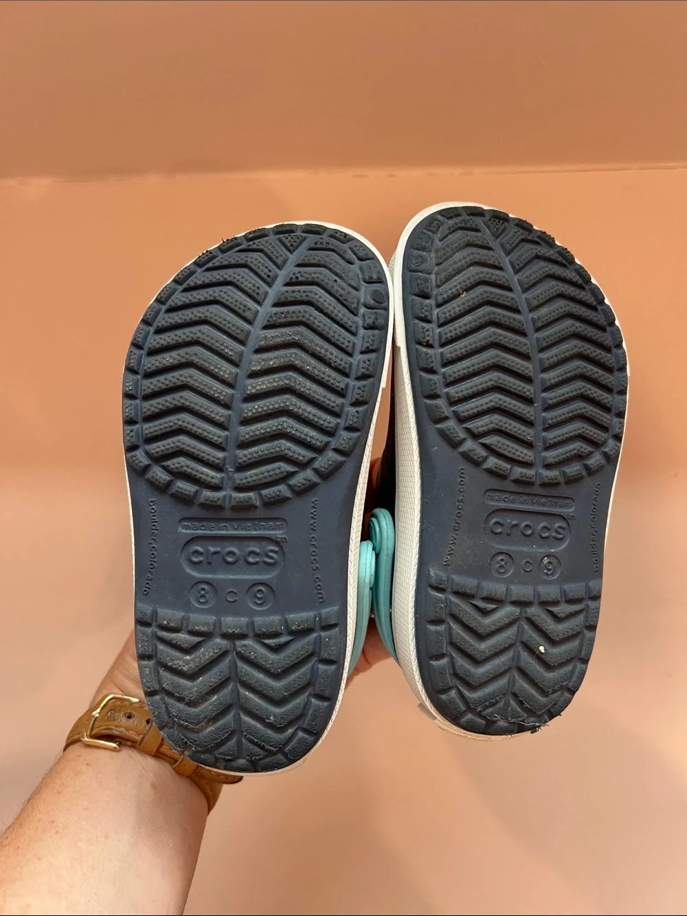 CROCS Kids Navy Clog with Aqua Heel Strap